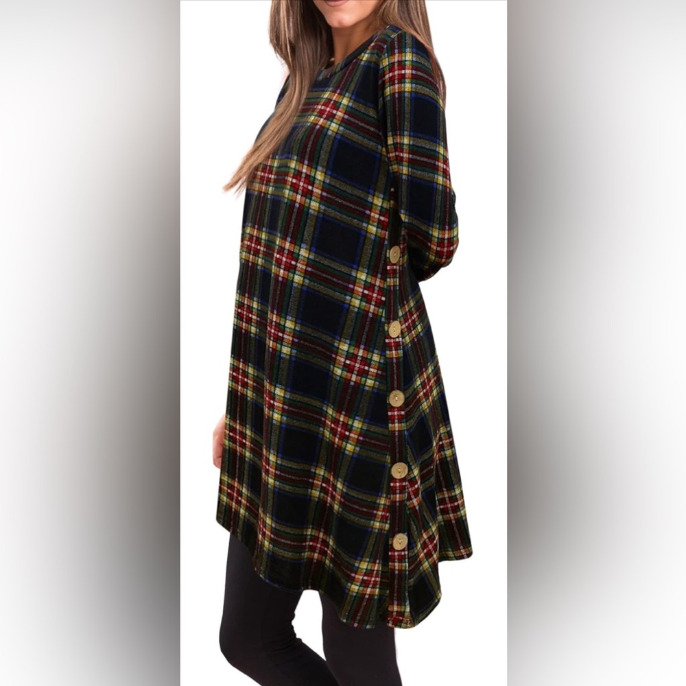iGENJUN Fall Dresses for Women. Long Sleeve Button Side Pullover Fall Dress